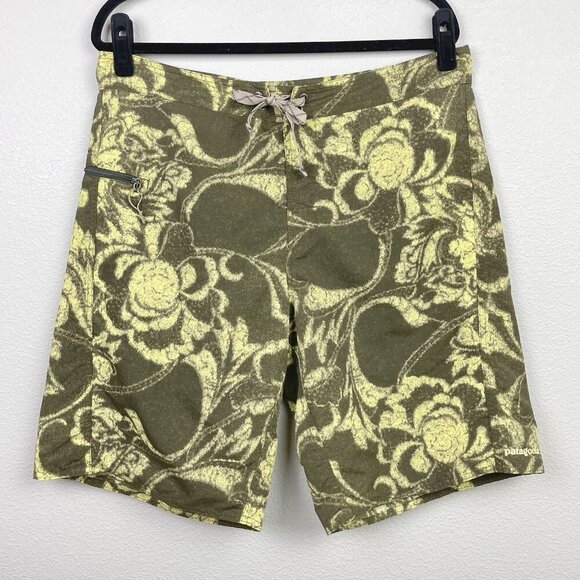 Patagonia Other - Patagonia Men's 36 Swim Trunks Shorts Green Brown Floral Tropical Vacation Beach